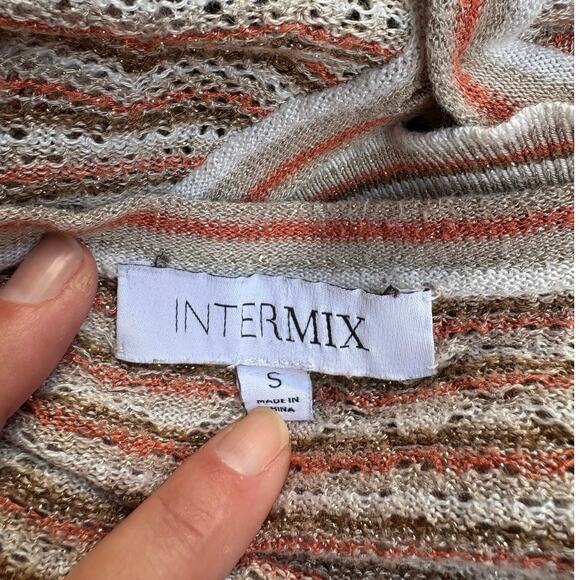INTERMIX Y2K Brown Tan White Mona Knit Pointelle Cropped Cardigan Sweater - S - Picture 6 of 7